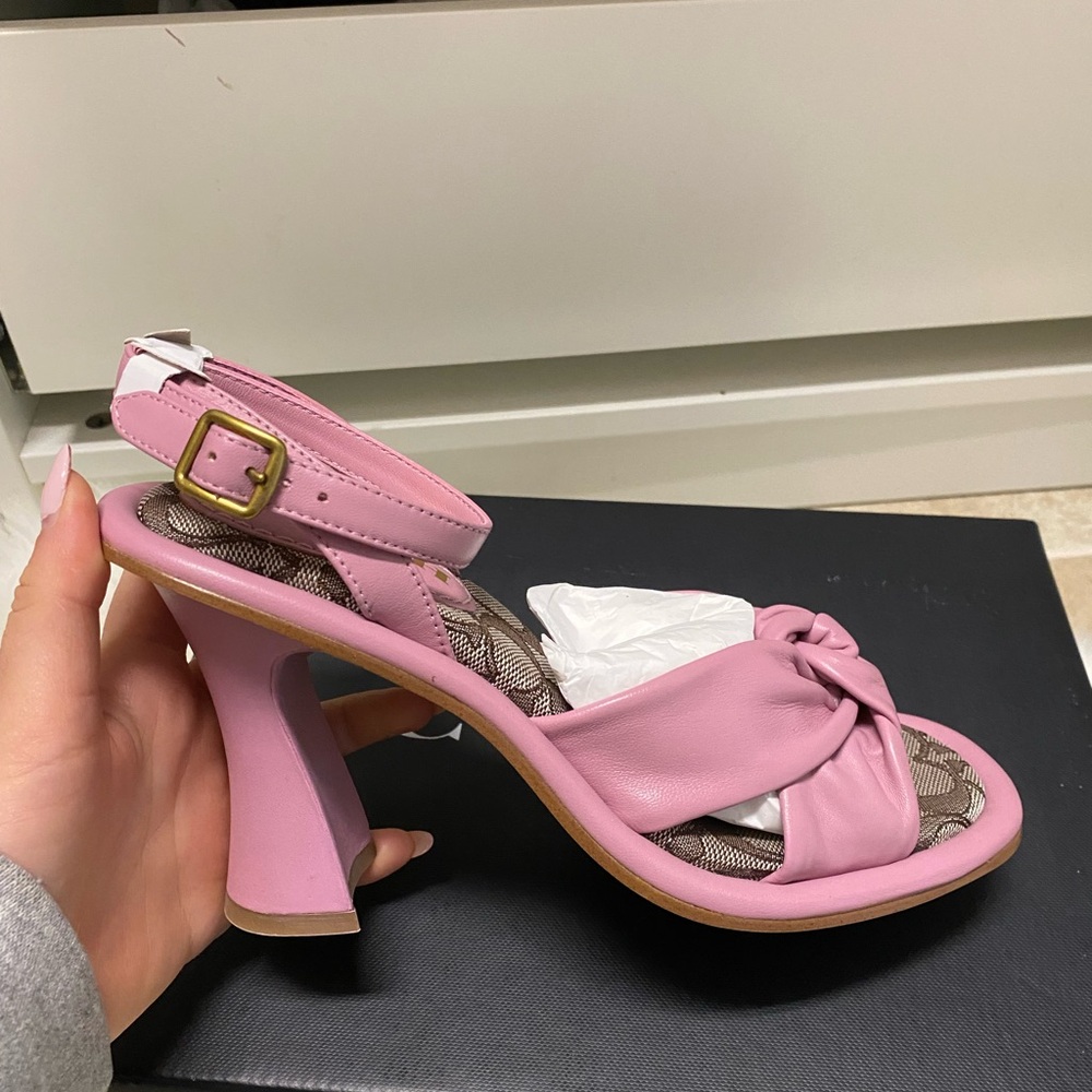 Coach Pink Knotted Ankle-Strap Heels with Logo Insole - Picture 8 of 10